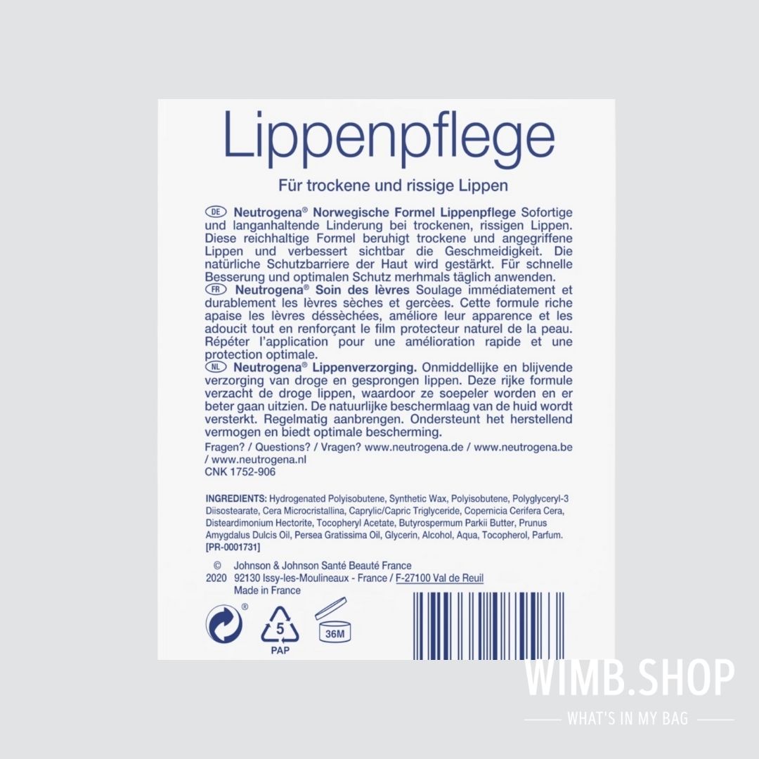 Neutrogena lip care (4.8 g), lip care stick with glycerin for dry cracked lips, caring lipstick with a rich formula for fast and persistent care