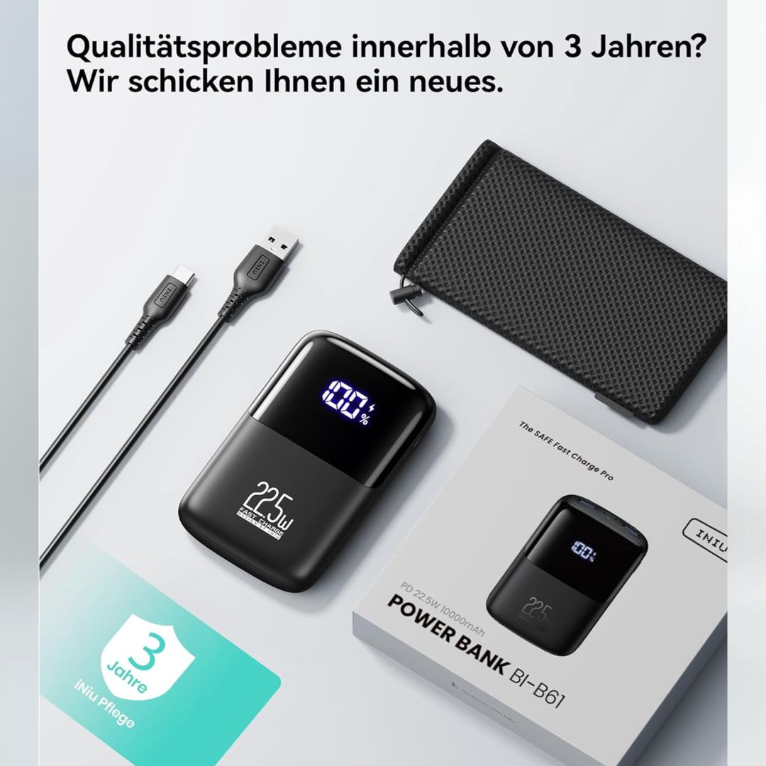 INIU Power Bank 10.000 mAh – Schnellladen für iPhone, Samsung & mehr – USB-C PD3.0 & QC4.0 – Klein & Leistungsstark