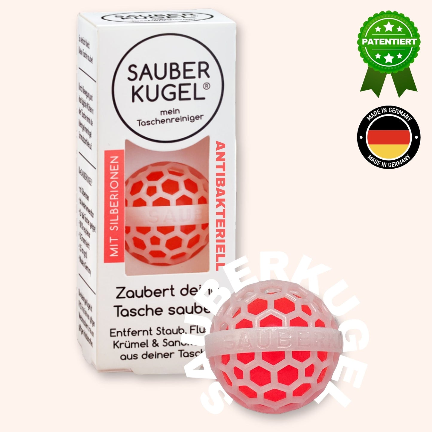 SAUBERKUGEL ANTIBAKTERIELL - TASCHENREINIGER - WHITE ORANGE - ELIMINIERT 99% BAKTERIEN