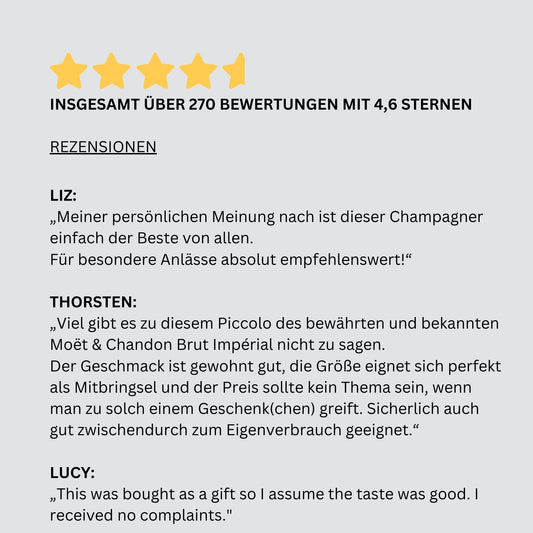 Moet & Chandon Brut Imperial 20cl - passt in jede Handtasche! Ja, und warum nicht, es gibt immer einen Anlass mit seinen Liebsten anzustoßen!