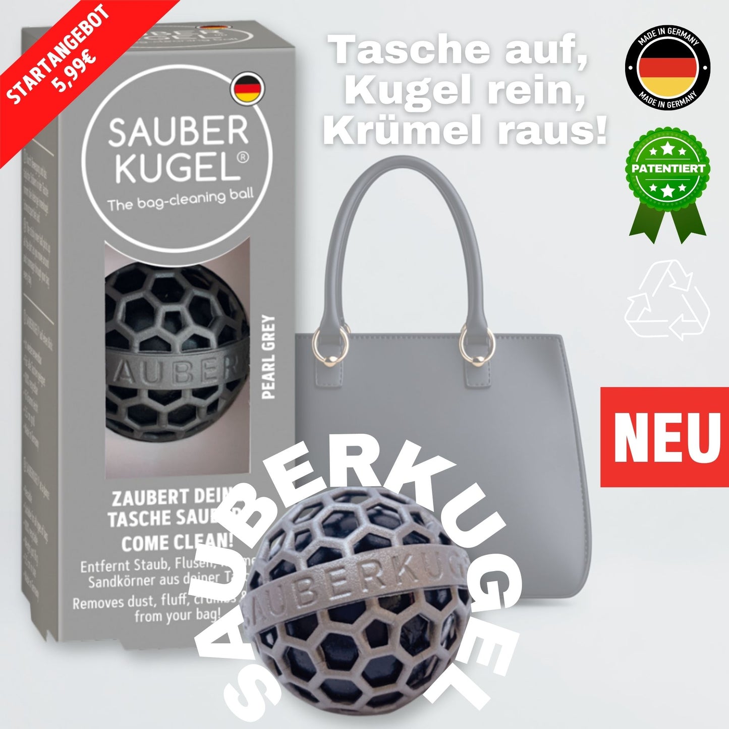 SAUBERKUGEL - TASCHENREINIGER - PEARL GREY