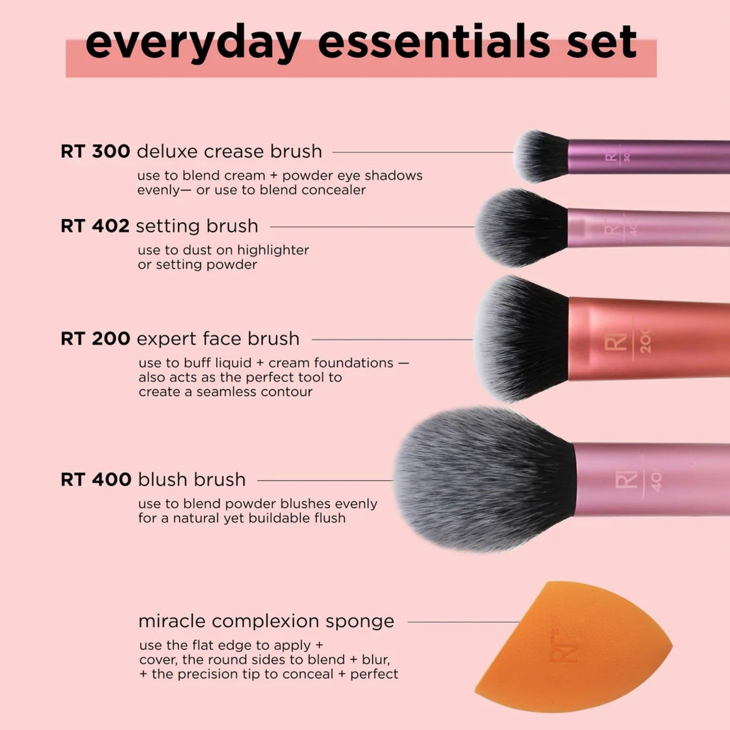 Real Techniques Everyday Essentials Makeup Pinsel-Set mit Miracle Complexion Schwamm