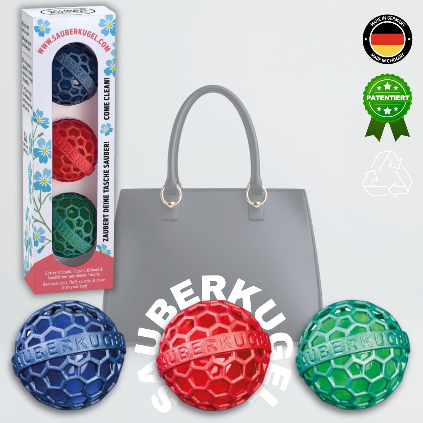 CLEAN BALL - NETTOYEUR DE SAC - LA COLLECTION SPRINGFIELD No. 2 - DANS LA BOÎTE CADEAU - BLEU, ROUGE, VERT