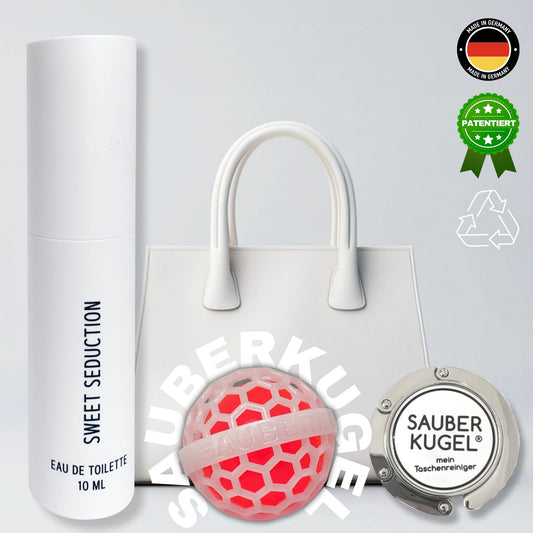 SAUBERKUGEL TASCHENREINIGER ANTIBAKTERIELL + DUFT + TASCHENHALTER