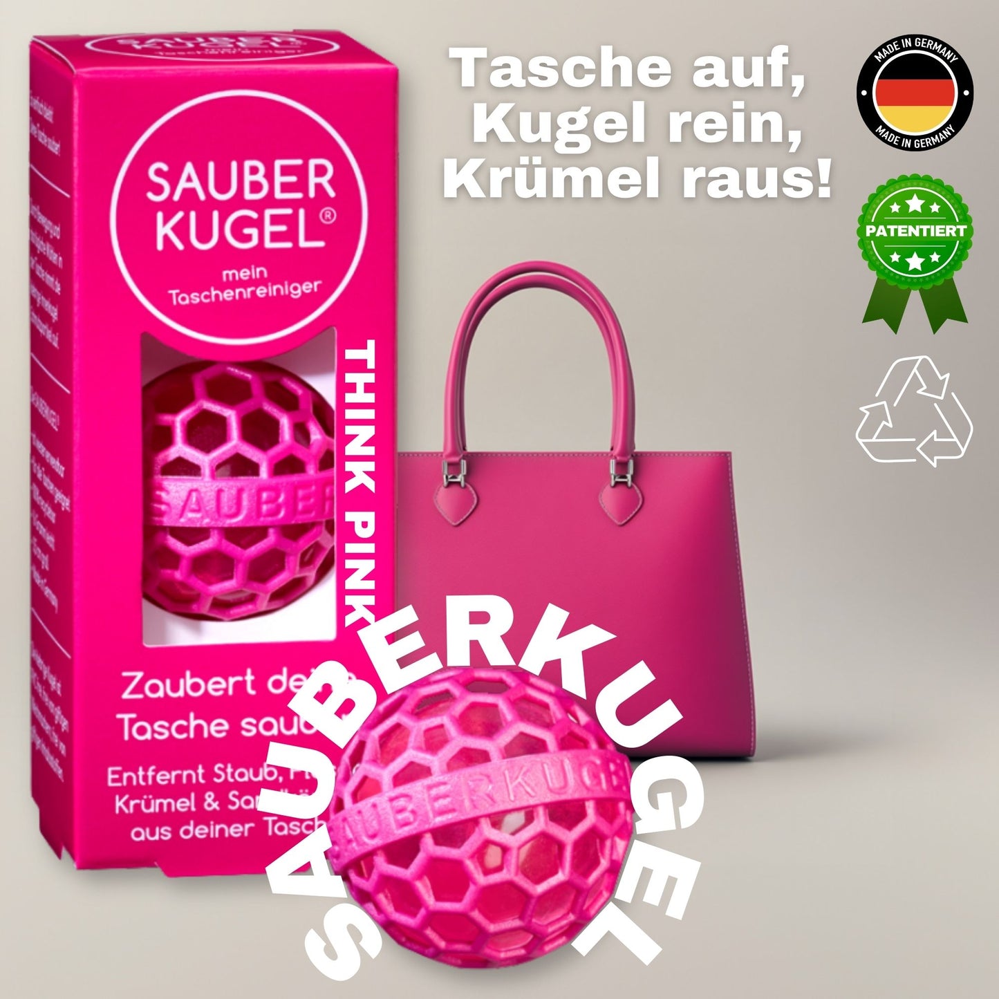 Sauberkugel einzeln – wiederverwendbarer Taschenreiniger – in verschiedenen Farben